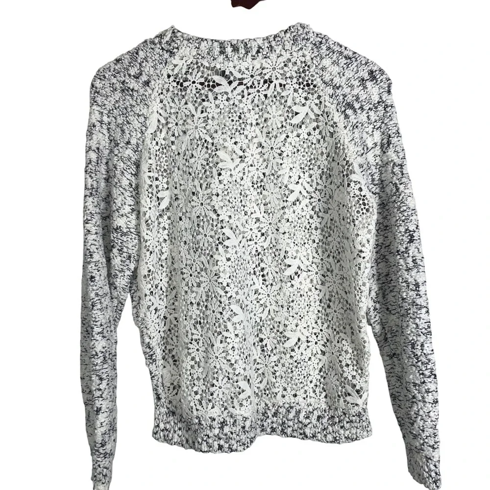 ASTR Marled Knit Sweater Women's M Black White Lace Back‎ Long Sleeve Pullover